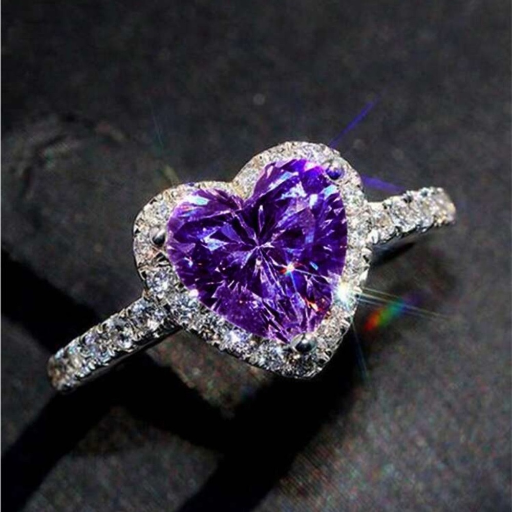 Purple Heart 💜 gemstone White Gold Plated Fashion Cocktail wedding Ring NWTS
